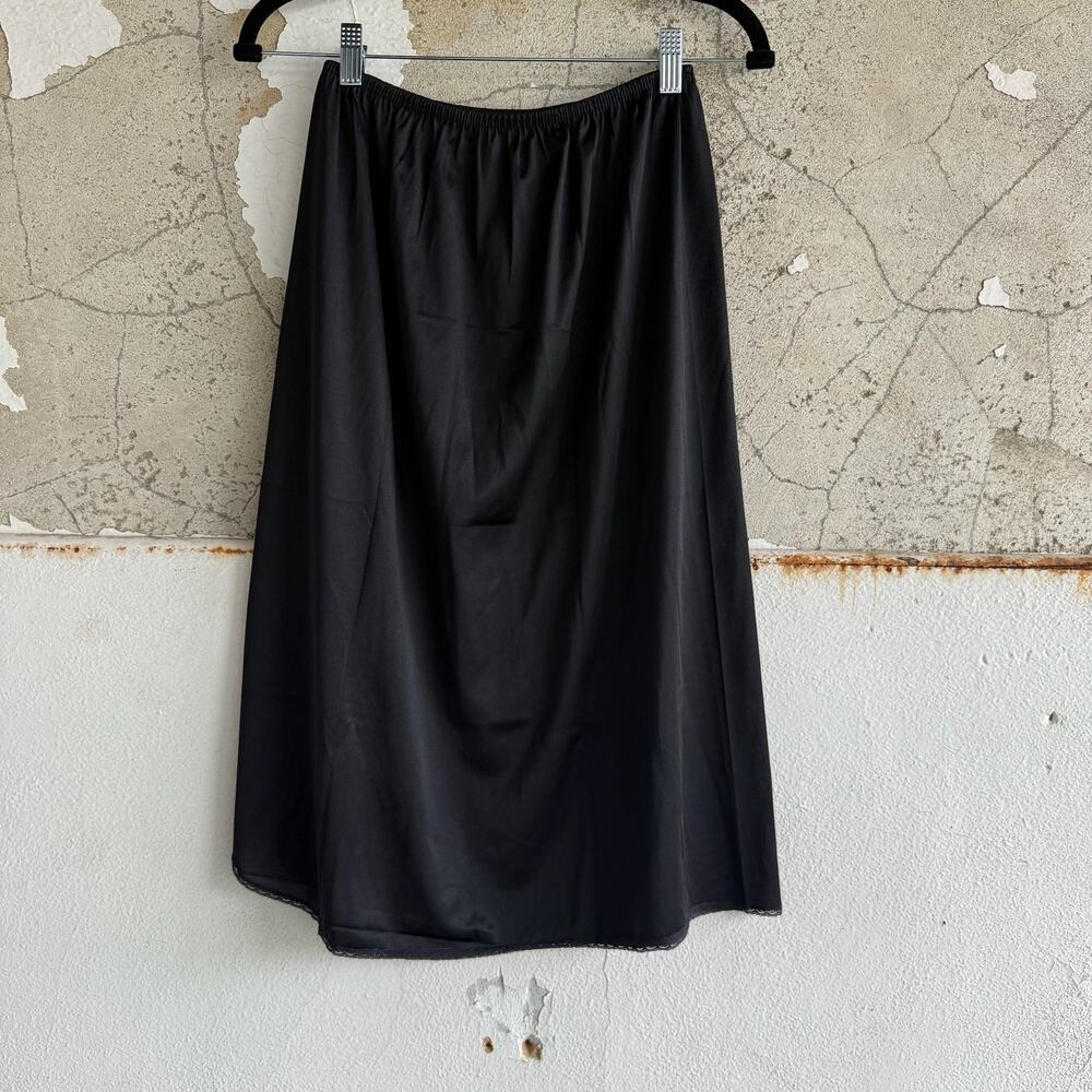 Vintage Black Nylon Half Slip Skirt Lace Trim Midi Length Underskirt Lingerie M - Picture 5 of 5
